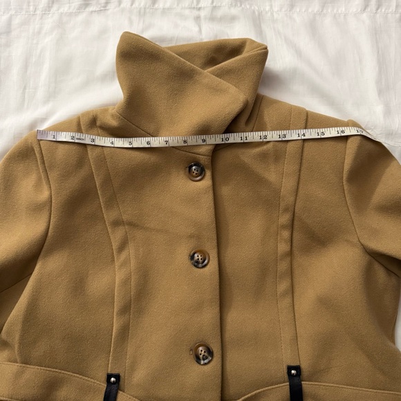 Khaki single breasted lapel collar A-line pleated flare belted pea coat - Picture 8 of 12